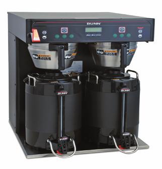 Each side has 3 brew buttons, allowing for 3 separate brewing profiles. Two programmable batch switches allow full and half batch brewing. Brews into 2.5 to 3.8 litre (84 to 128 oz.) airpots and 3.