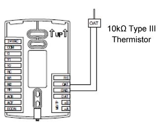Figure 7: Wiring for a Water Temperature Sensor Discharge Air Temperature Connect a 10kΩ, Type III thermistor temperature probe to the discharge air temperature (DAT) input.
