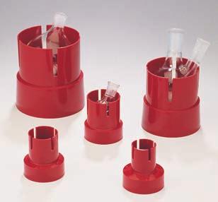 The wide base keeps flasks stable and side slots can be used as sight windows. Autoclavable at 121 C (250 F). 3 per package, 8 packages per case, except assortment pack.