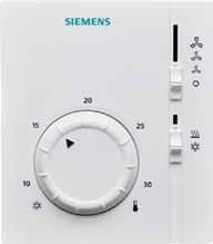 Selection of the room temperature and displaying the current temperature. Automatic or manual with three-speed fan. Cooling/ heating switch.