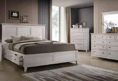iron accents create a warm, rustic look. Includes queen storage bed with 4 drawers and 2 niches, dresser & mirror.