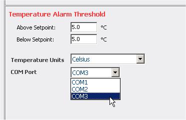 From the main menu select the Control Functions Menu (F8) and the Thermocouple and Zone Parameters (F1) 13. Change the COM port box to select the port noted down in step 9 above 14.