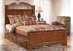 Sleigh Bed (74/77/96) Full Panel HB (57/B100-21) B105 Fairbrooks Estates Glossy cherry finish over replicated cherry grain Curving friezes with deeply carved