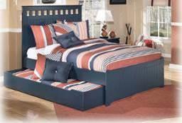B103 Leo Bedroom group in a dark slate blue finish with a variety of bed options Rolling trundle storage box enables the option of storage or twin
