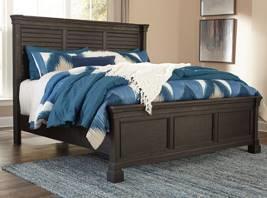 Casual Cottage, and Down-Home Country Made with Acacia veneers and solids in a trendy textured rubbed black finish Choice of either lattice or louvered shelter styled beds Dovetailed drawers are