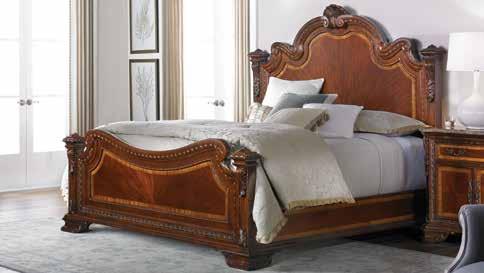 OLD WORLD QUEEN MANSION BED Hand-carved shell and lamb s tongue moldings combine with starburst pattern veneers