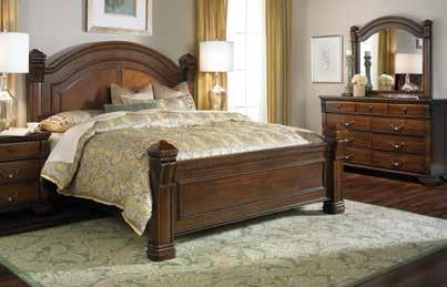Accompanied by landscape mirror and 8-drawer dresser with beautiful reeded accents and full-extension drawer glides.