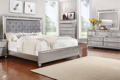MARILYN QUEEN BEDROOM PLUS FREE MATTRESS A tufted headboard, mirrored details and silver lacquered finish embody old