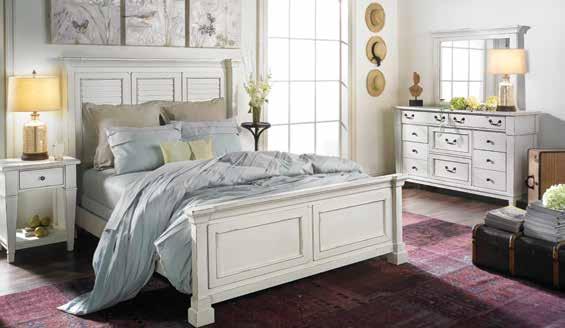 WILLOW RUSTIC UPHOLSTERED BEDROOM PLUS FREE MATTRESS Rough-hewn solid pine with soft linen panels trimmed in nail head.