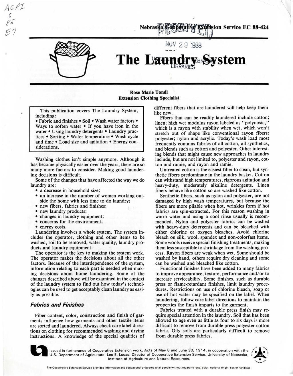 \. ~uv 2 9 1988 The LLftundrrvsSystem f.