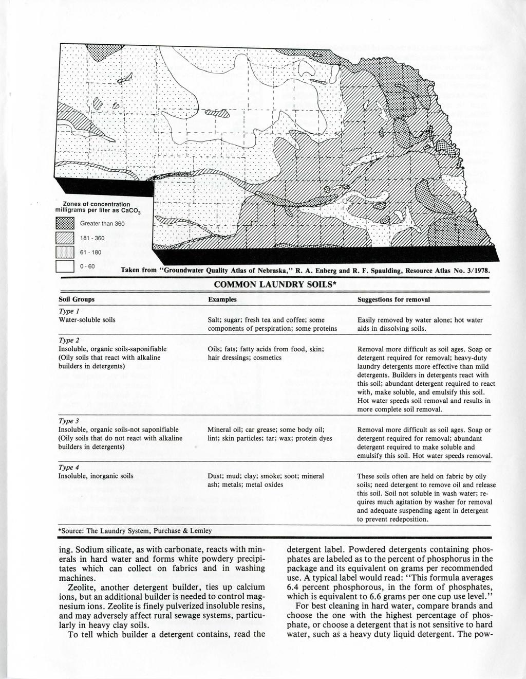 ....... :..f. Zones of concentration milligrams per liter as CaC0 3 ~~tt~~~~ Greater than 360 ~ 181-360 1 1 61-180 D 0-60 Taken from "Groundwater Quality Atlas of Nebraska," R. A. Enberg and R. F.