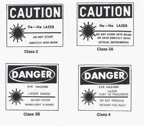 Warning signs and labels are used to alert workers. Placarding of potentially hazardous areas should be accomplished for Class 3b and Class 4 lasers.