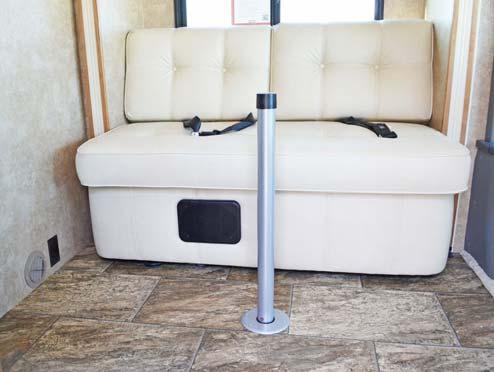 Insert pedestal leg into the metal receiver on the floor.
