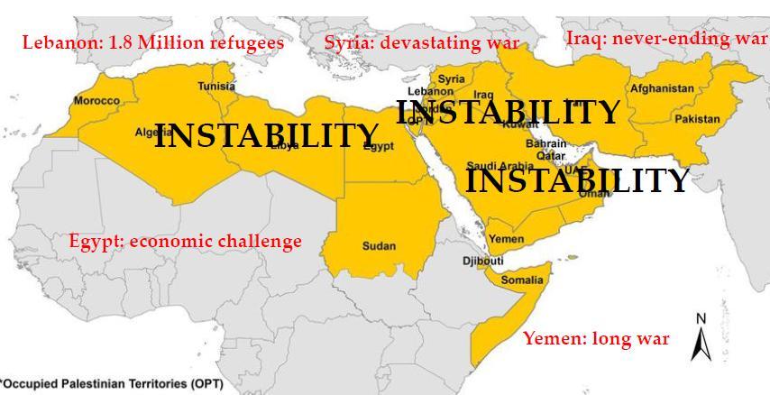Šiaurės Afrika ir Artimieji Rytai regionas, kuriame vyksta karas Žemėlapis sudarytas Libano