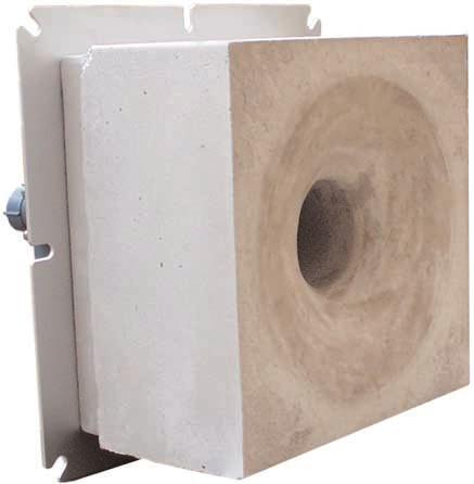 Wall mounting flanges to fasten the block holder to the furnace shell are threaded to allow for positioning of accessories: pilot burner, flame detectors (electrodes or UV scanners), peepsight.