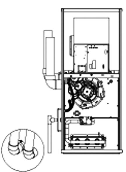 15 - VENT AND DRAINING OPTION - DOWNFLOW Instructions for Downflow with Left Side Venting Figure 24 - Downflow with Left Side Venting 1. Remove 2.5 knockout and connect 2 nipple approximately 2.