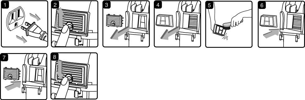 Clean filter by brushing dirt off. For optimal performance a new filter is recommended. (fig.5) 5. Install the cleaned or new filter into place. (fig. 6) 6.