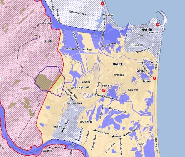 Figure 10 Flood Hazard Extent Napier City Flood modelling for this map is based on 100 year return period events (1% annual exceedance probability) for river flood risk areas, and 50 year return