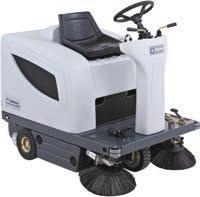 feet/hour. The Terra 4300B rider sweeper can sweep both sides of a 48'' aisle or hallway, and is designed for use both indoors and out, on hard floors, low-nap carpet and sidewalks.