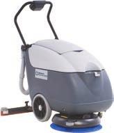 Handle folds down and scrubber can be stored upright on end. SC450 20'' small auto scrubber with 10.5 gallon tanks.