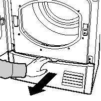 The filter is found in front of the dryer trim (see diagram on next page). Removing the filter: 1. Pull the plastic grip of the filter upwards. 2. Clean the filter and replace it correctly.