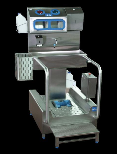 SANITARY SLUICE Low-heeled shoes and hands washing and hands disinfections stand - COMBI 5524- The device made of stainless steel 1.4301.