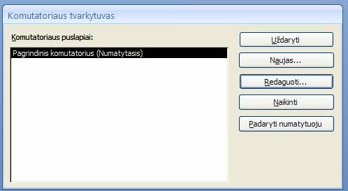 Vartotojo formos (komutatoriaus) kūrimas 1) Atidarykite formos langą: Duomenų bazės įrankiai (Database Tools) Komutatoriaus tvarkytuvas (Switchboard Manager).