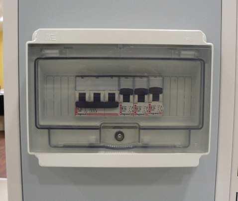 The fuses are connected to the power sockets on the furniture units.