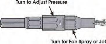 ELS 140 Water pressure is regulated by turning the adjuster at the nozzle end of the lance, (as shown by the arrows on the ferrule), ANTICLOCKWISE to INCREASE pressure and CLOCKWISE to DECREASE,