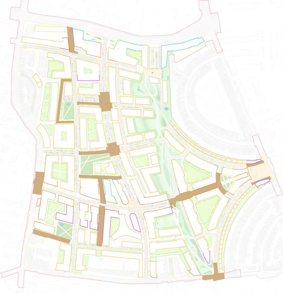 4.9: Streets Fig 4.9.3: Illustrative Plan Shared Surface Locations Proposed throughout the Masterplan 4.9.23 4.9.24 4.9.25 4.9.26 4.9.27 4.9.28 4.9.29 4.9.30 4.9.31 4.9.32 4.9.33 4.9.34 Tertiary routes proposed within the development plots shall be designed and implemented as shared surfaces.