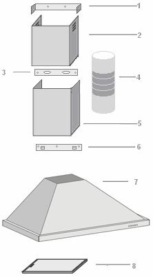 BRA603CPX,BRA603CPX-F,BRA903CPX,BRA903CPX-F 1 Component list: 1. Upper decorative chimney bracket* 2.