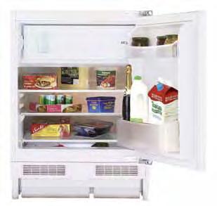 integrated built-under larder fridge with ice box Reversible hinged door for left or right hand opening Glass shelves