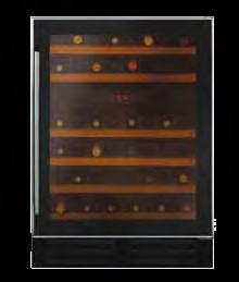Wine cooling BYWC150 150mm wine cooler 7 bottle capacity Electronic push button control LED display Internal LED light 6 wooden shelves One temperature zone 5-22ºC Smoked glass double glazed door