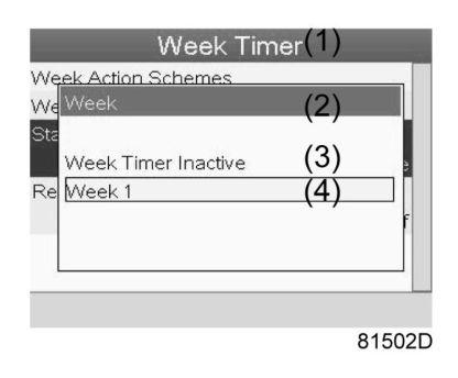 (1) Week Timer (2) Week (3) Week Timer Inactive (4) Week 1 Press the