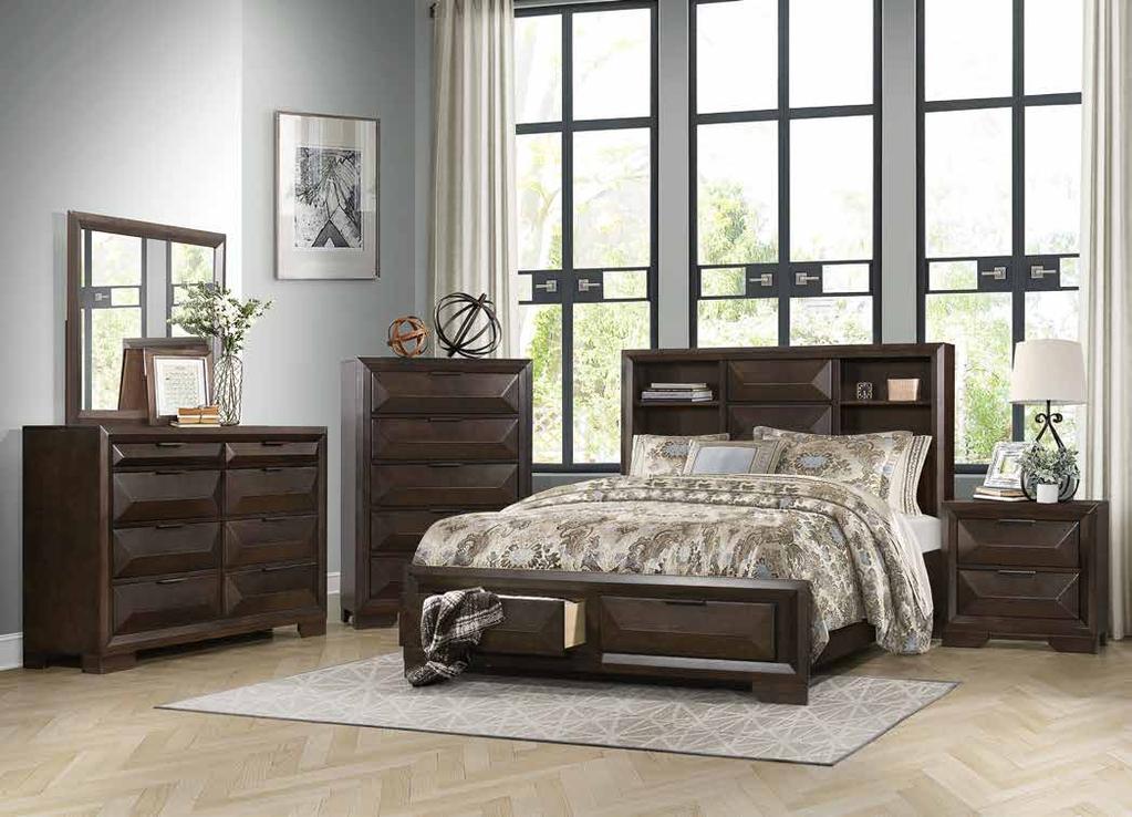 Chesky COLLECTION Contemporary design and convenient functionality intersect in the design of the Chesky Collection. Birch veneer is finished in a warm espresso in this unique bedroom offering.