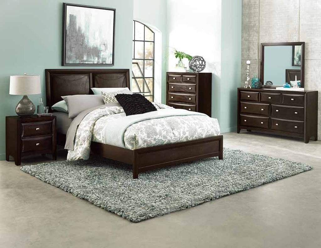 Complementing horizontal metal hardware lend additional accent to the case pieces. 1753-1 Queen Platform Bed with Footboard Storage HB: 52.75H FB: 16.75H 1753-4 Night Stand 26 x 16.5 x 24.