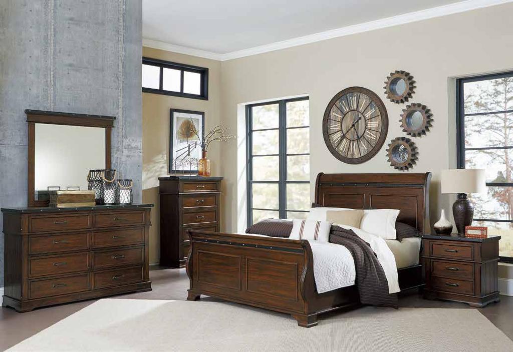 Schleiger COLLECTION Transitionally styled with a burnished brown finish, the Schleiger Collection features bold accenting that lends to a rustic industrial interpretation.
