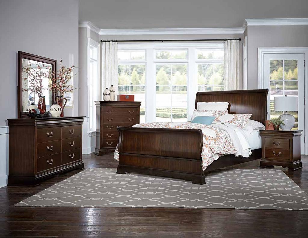 Antiqued pewter hardware accents each case piece as does the bun feet that provide support. The rich dark cherry finish on cherry veneer further compliments this elegantly understated offering.