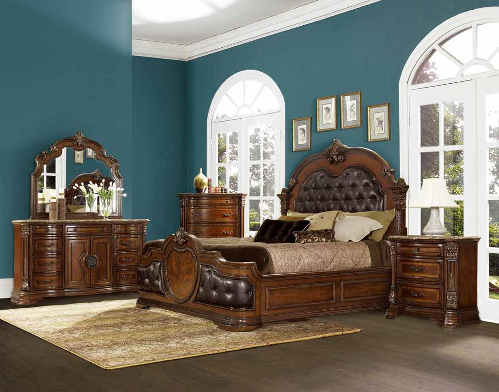 1919-1 Queen Bed HB: 74H FB: 35.75H 1919-4 Night Stand, Marble Top 34.75 x 18 x 32H 1919-5 Dresser, Marble Top 70.