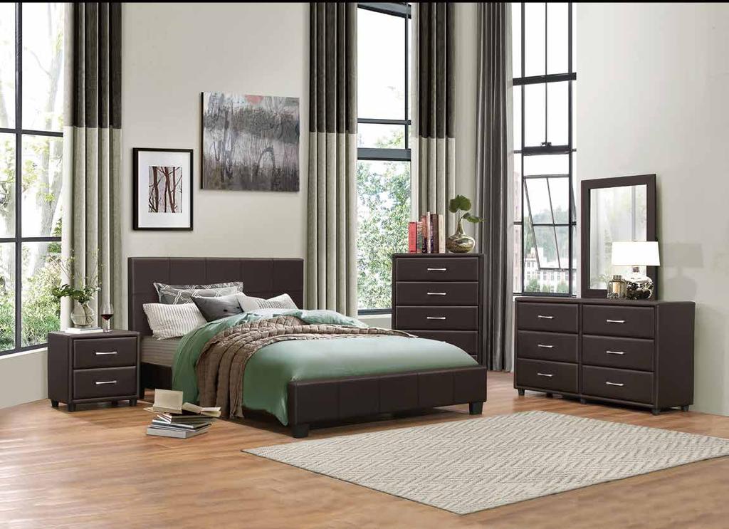 Lorenzi COLLECTION The contemporary design of the Lorenzi Collection is enhanced by the addition of the durable dark brown vinyl covering that encases each piece in the collection.