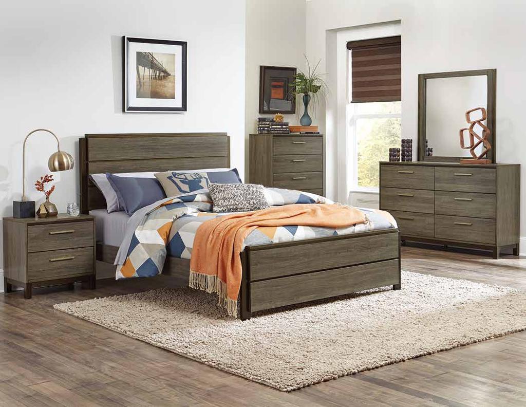 Elevating the functionality of the collection is the bookcase headboard and off-set storage mirror compartment. 1967W-1 Queen Bed HB: 47H FB: 12H 1967W-4 Night Stand 23.25 x 15.5 x 23.