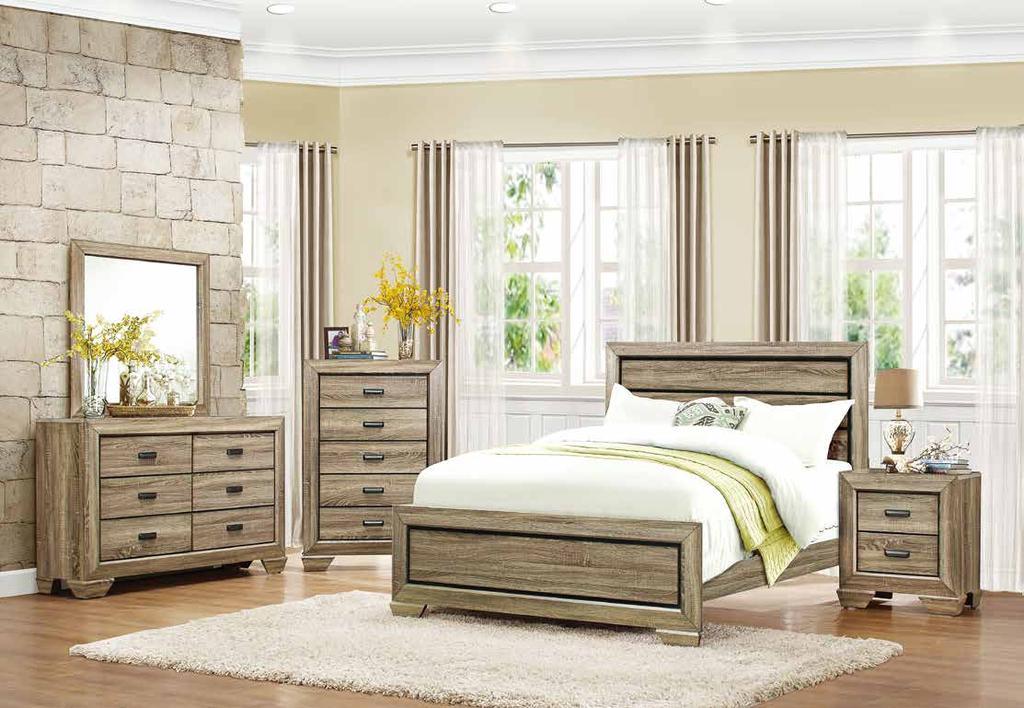 Contrasting cup hardware punctuates each drawer front. 1904GY-1 1904GY-4 1904GY-5 1904GY-6 1904GY-9 Center metal glide Queen Bed HB: 53.5H FB: 21.