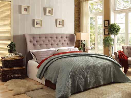 With a vertical channel-tufted design in a neutral gray tone fabric and cherry finished wood feet, the bed will be the perfect platform