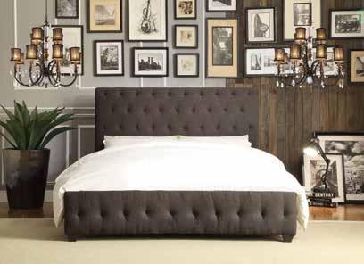 Offered in black bicast vinyl and dark gray fabric, this bed offers not only