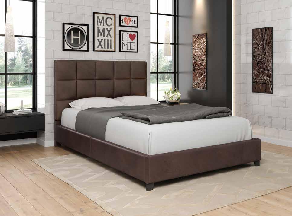 Fully upholstered in a neutral brown fabric and featuring box tufting on the headboard, this bed will serve as a perfect centerpiece for your decorative whims.