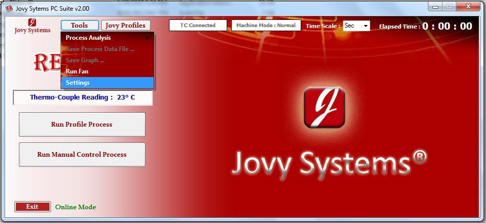 3- Jovy PC Suite Operating Guide lines Tools -> Machine settings