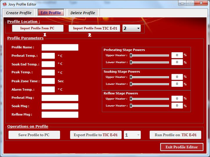 profile saved on Machine memory (up to 50 profiles) After editing,