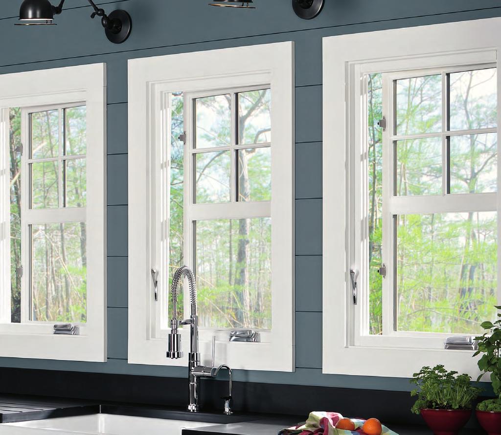 21 DESIGN TIP: Match the hardware on the window to stainless steel appliances in the