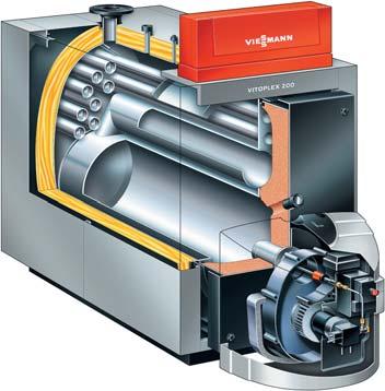 Easier to handle, the compact three-pass boiler VITOPLEX 100 VITOPLEX 200 The Vitoplex 200 low temperature three-pass boiler sets new benchmarks in the medium boiler range by its compact design and