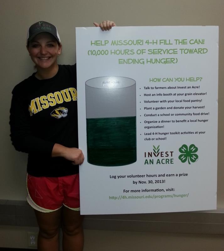 Statewide Service Campaign The goal of the Missouri 4-H Youth Feeding Communities service campaign was to raise 10,000 hours of